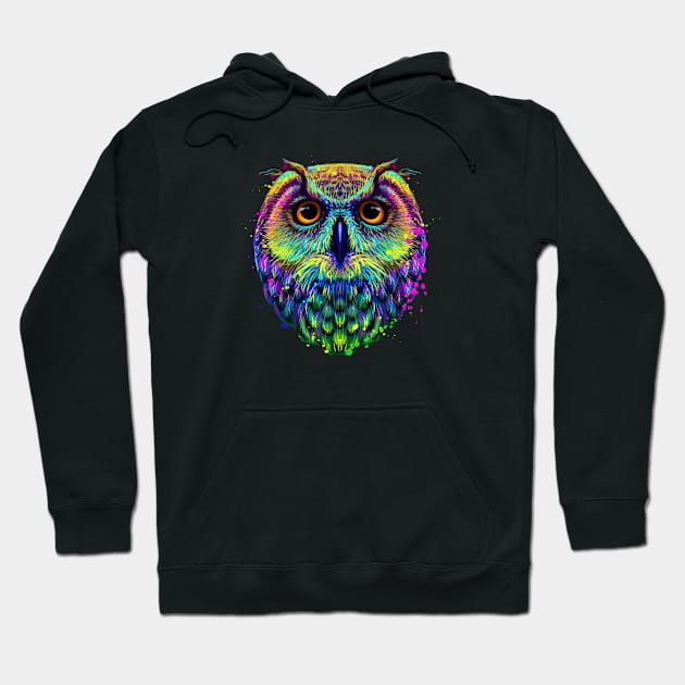 owl head colorful neon portrait Hoodie by kakimonkey